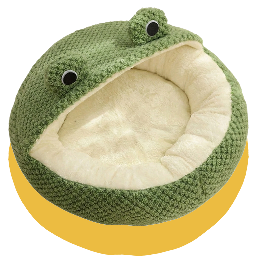Green frog-shaped pet bed