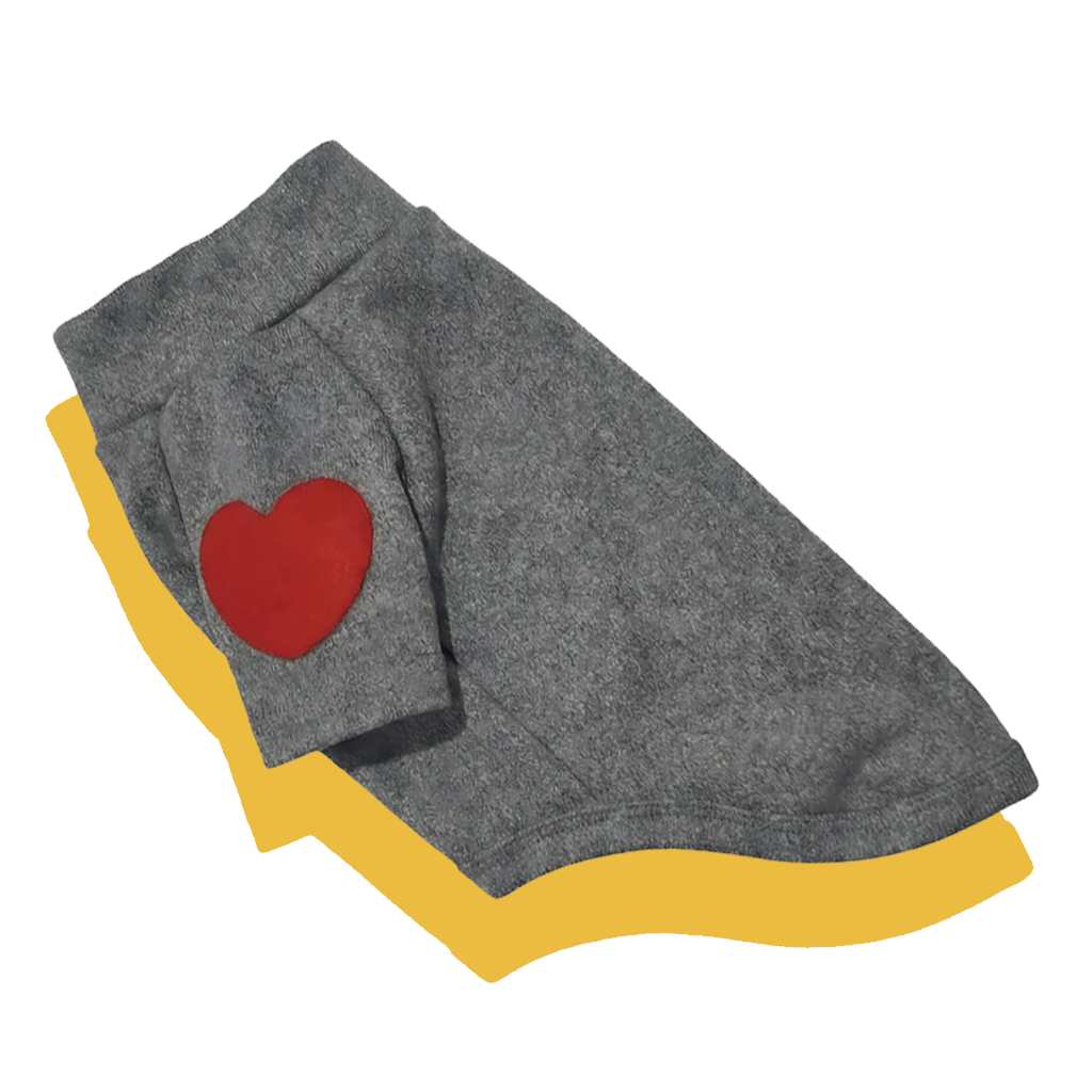 Gray dog sweater with a red heart