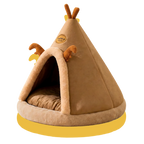 Brown pet cave with deer decoration