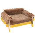 Fluffy brown pet bed with wooden legs 