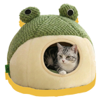Cat in the green frog pet cave