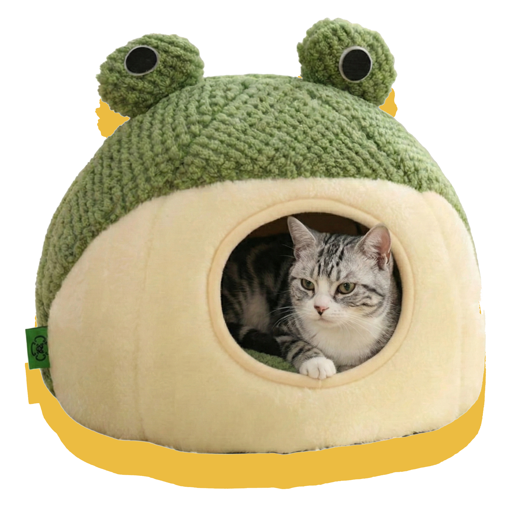 Cat in the green frog pet cave